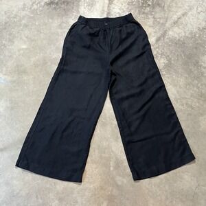 Vetta Pants Womens Size Small Black Wide Leg‎ Pull On Linen Blend USA